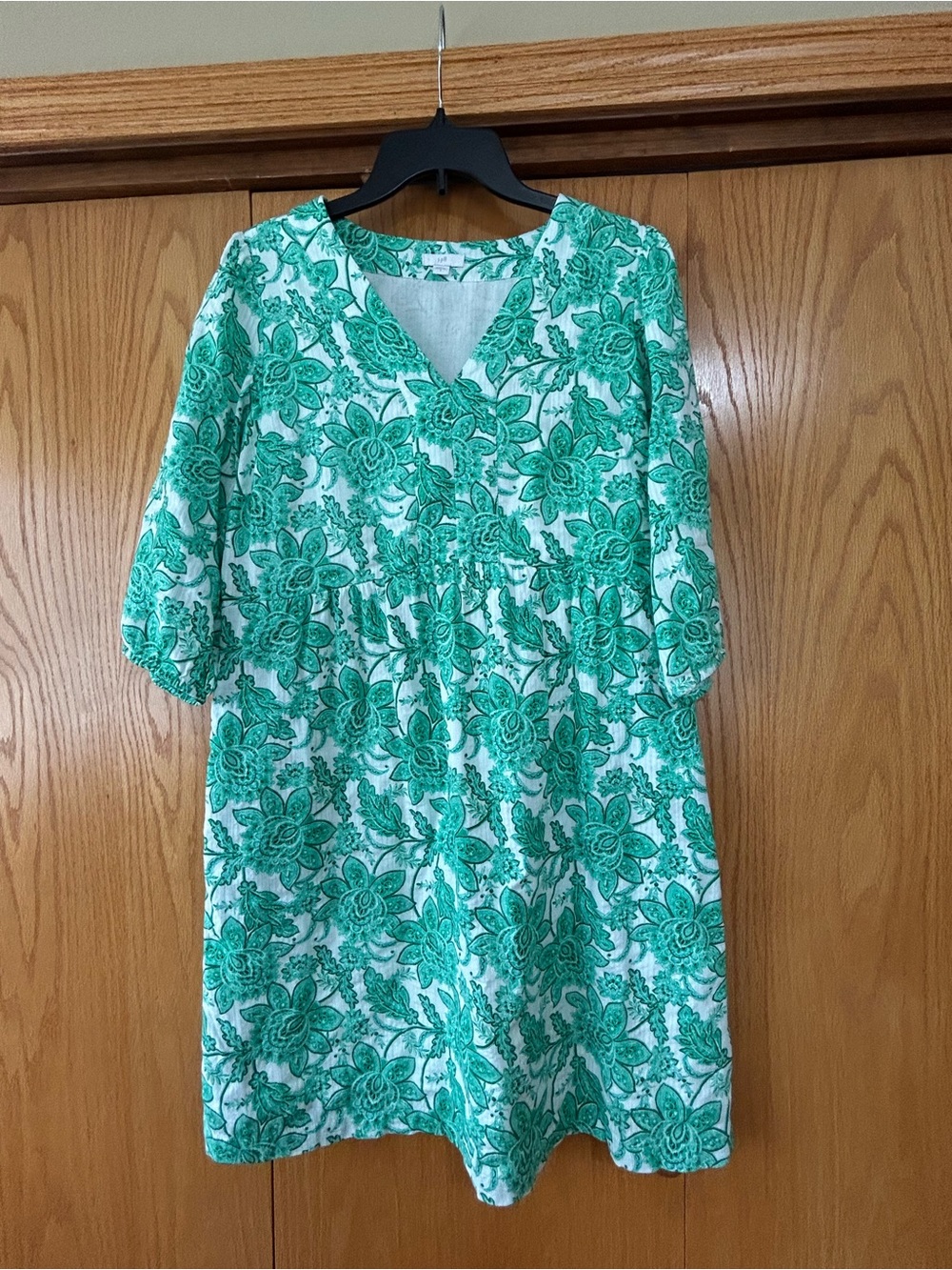 J. Jill White and Green Floral V-Neck Midi Dress